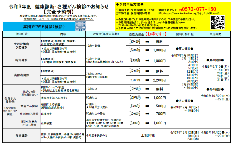 令和3年度集団検診一覧1
