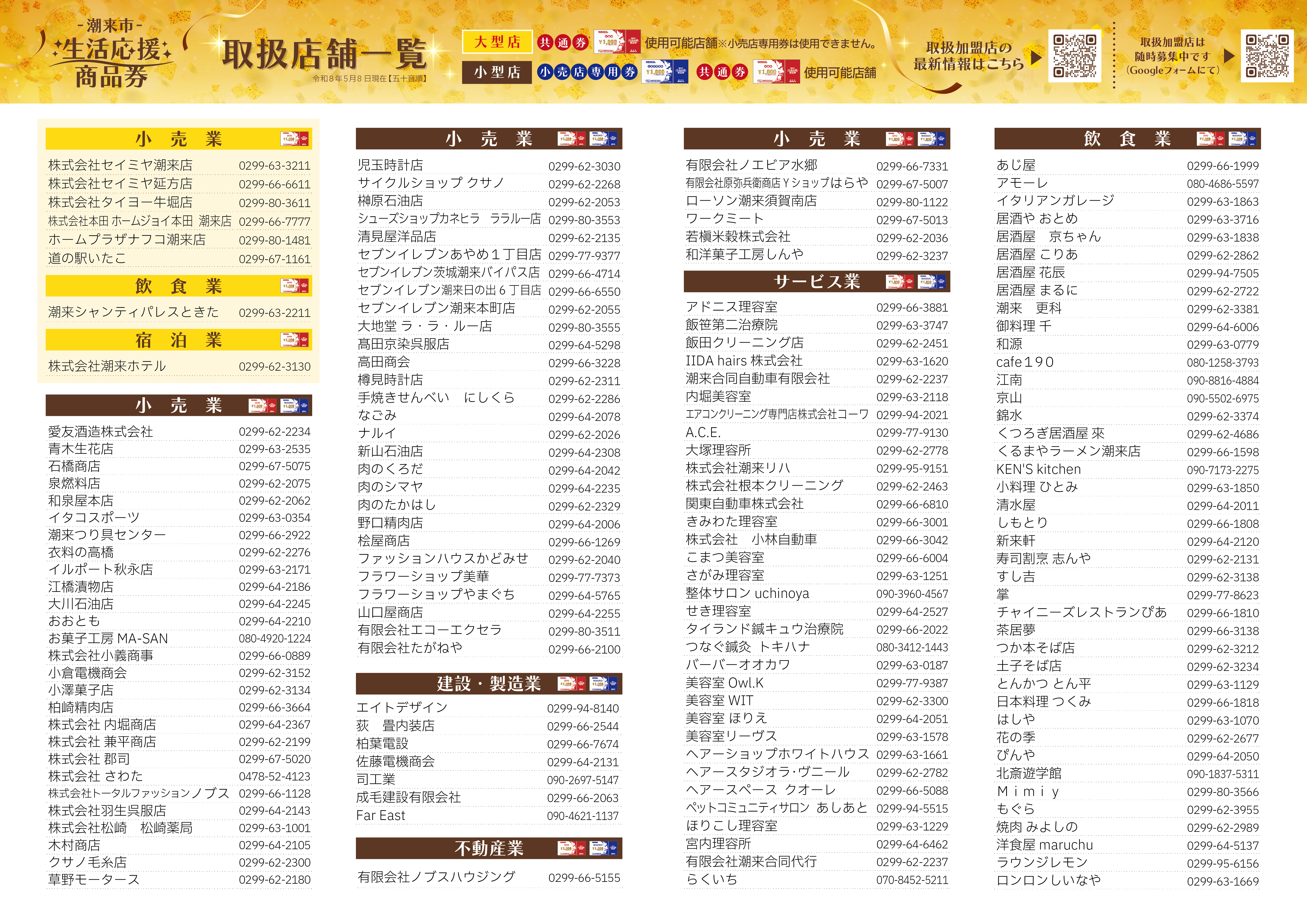商品券取り扱い加盟店5/8