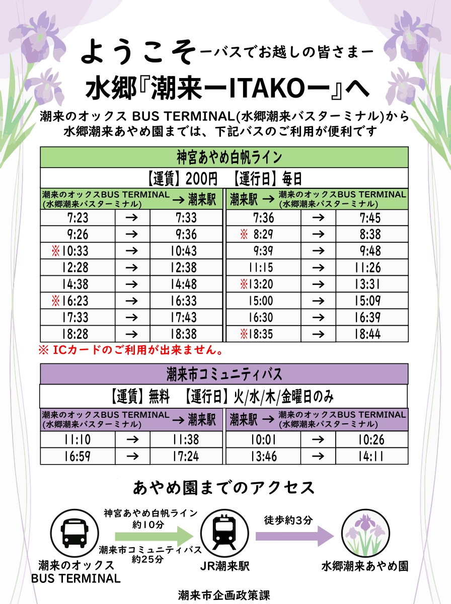 【BT⇔潮来駅】バス 時刻表